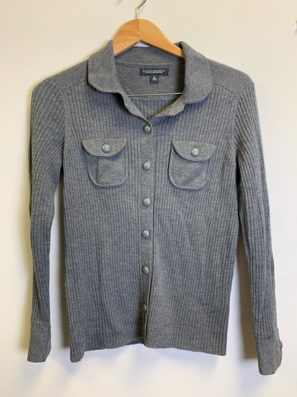 Banana Republic Gray Ribbed Button-Up Cardigan